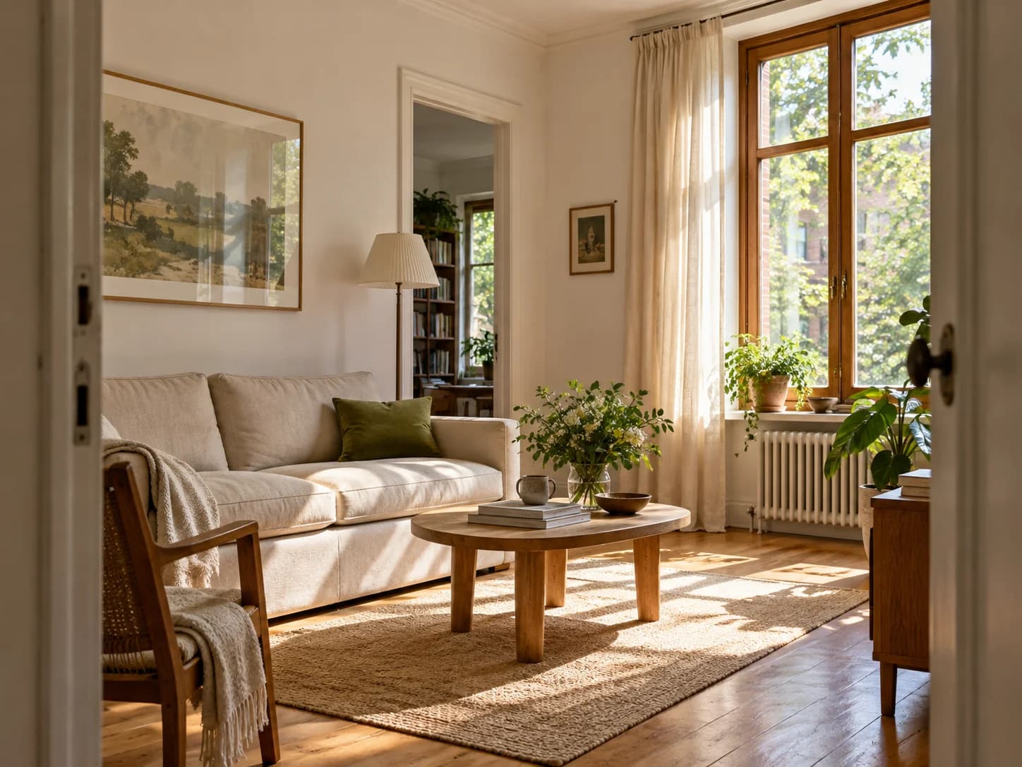 A comfortable sunlit rental living room